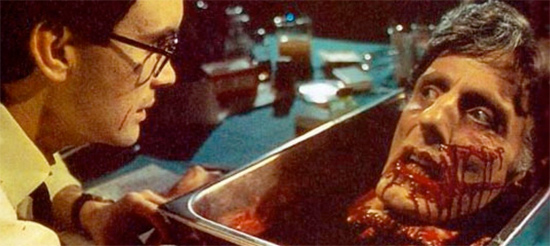 Jeffrey Combs and David Gale in Re-Animator (1985)